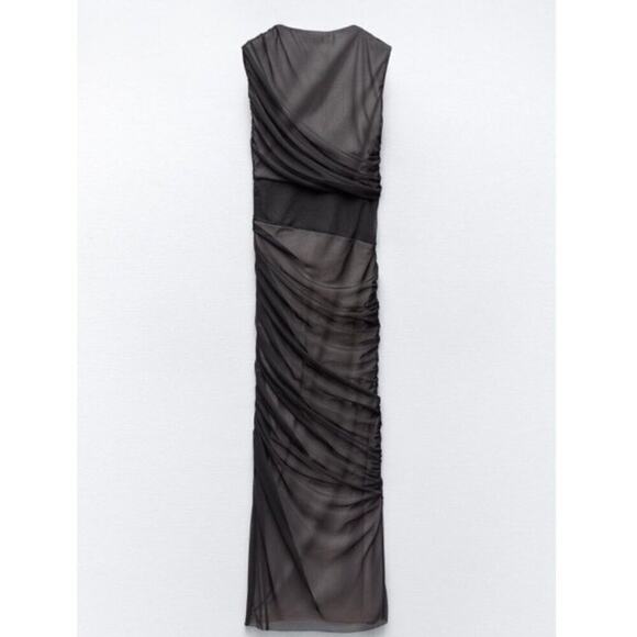 ZARA Black Draped Fitted Sleeveless Midi Dress NWT - Picture 16 of 16